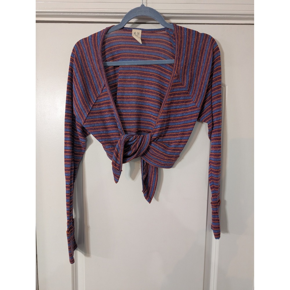 WE THE FREE Striped Tie‎ Front Cropped long sleeve Top women's XS boho